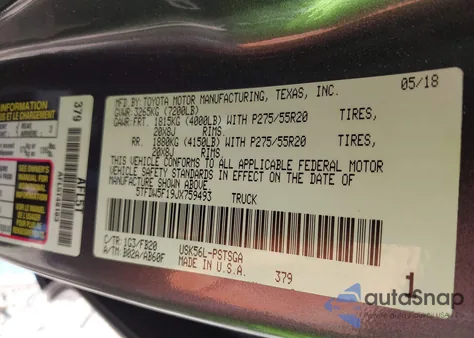 2018 Toyota Tundra Sr5 5.7L V8 from USA, damaged, VIN 5TFDW5F19JX759493